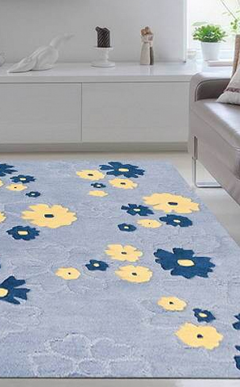 Ковёр VALENCIA blue Цветы: синий фон и жёлтые цветы